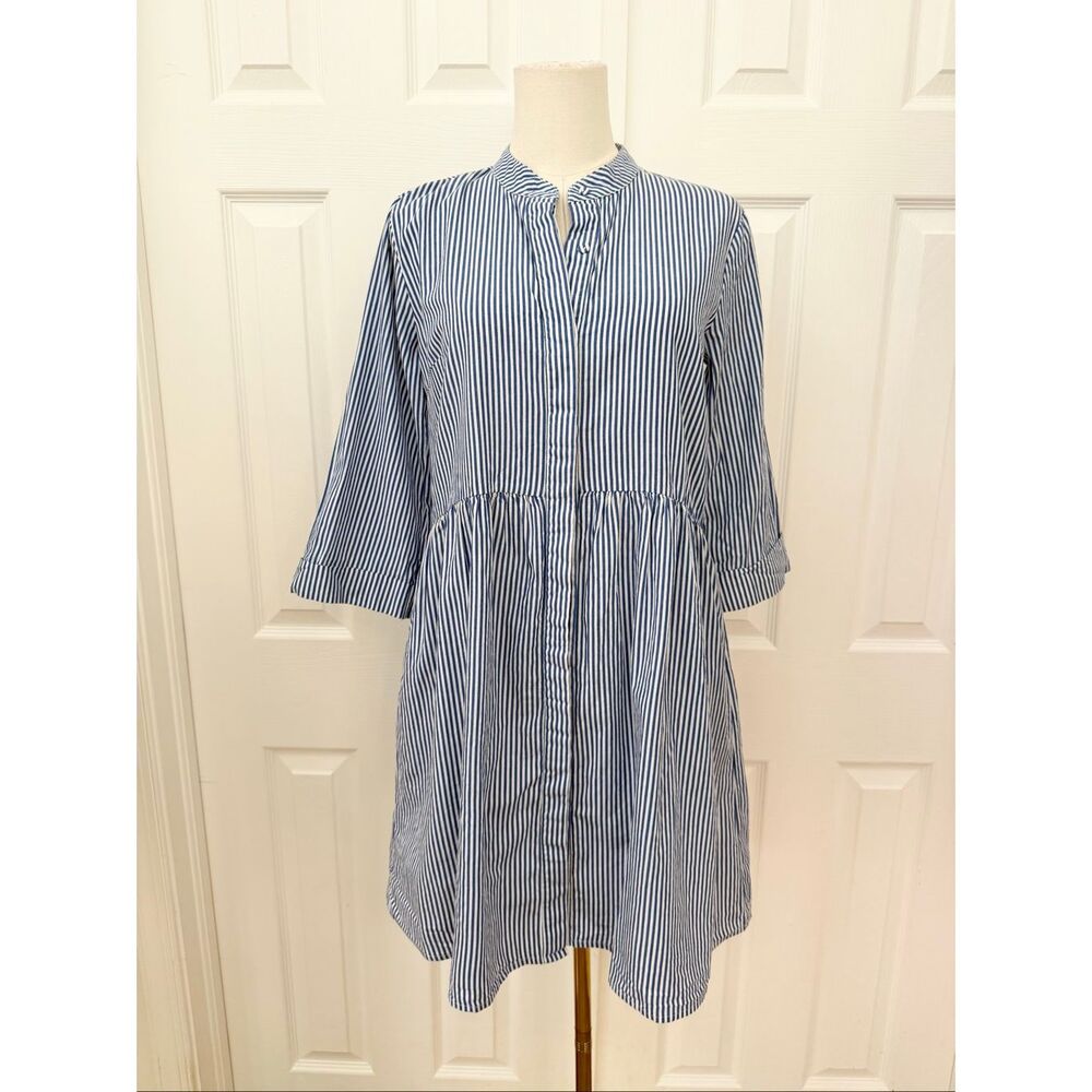 Tuckernuck Womens Blue White Stripes 3/4 Sleeve Royal Shirt Dress Size Small
